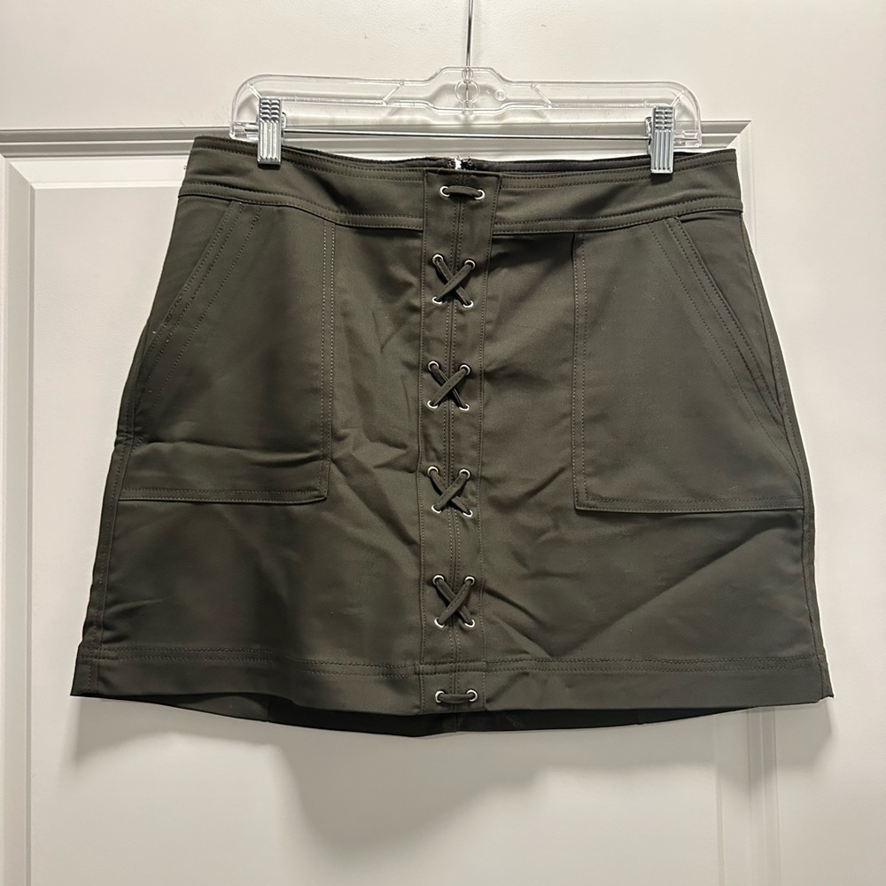 Olive Lace-Up Mini Skirt